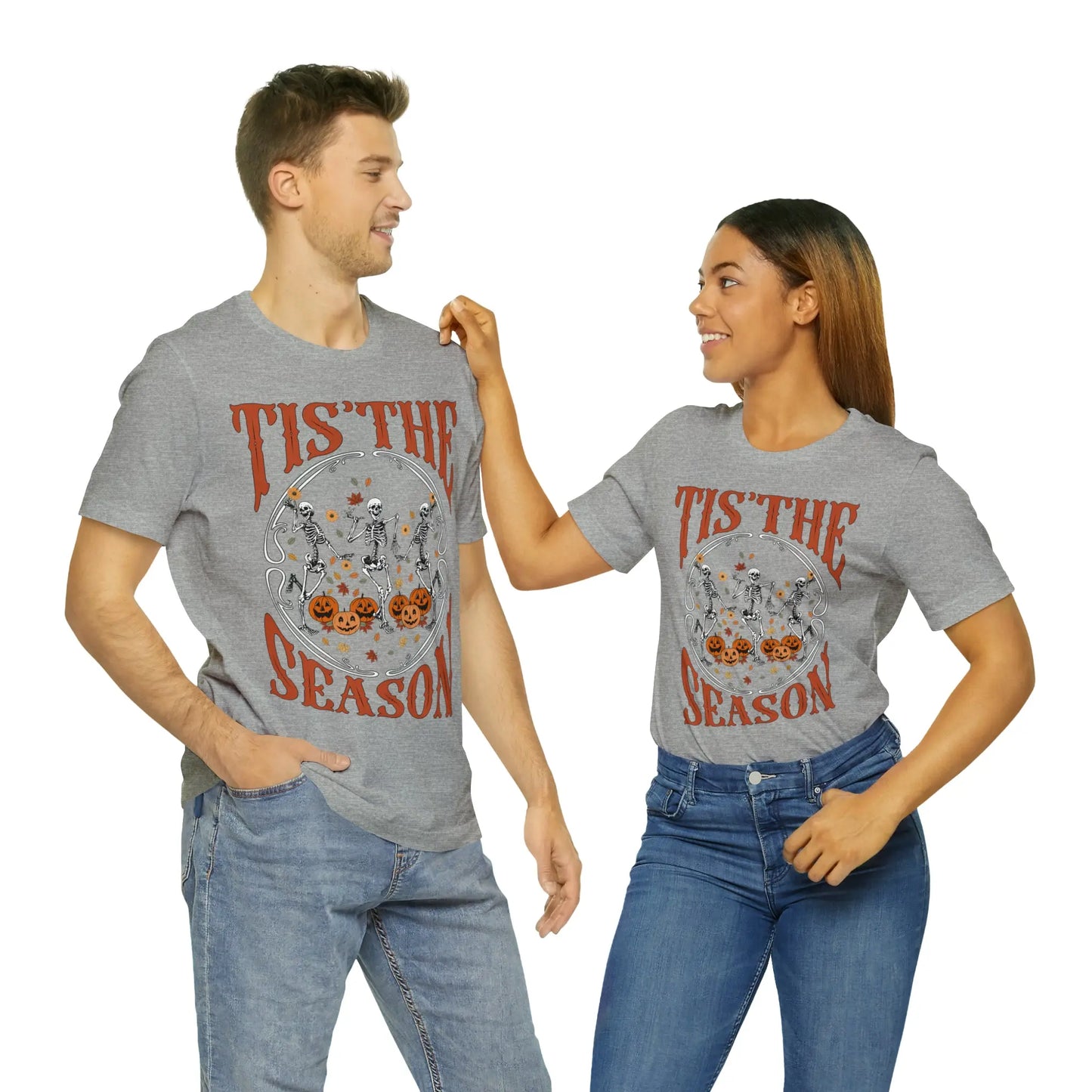 Tis the Season Halloween Pumpkin and Skeletons T-Shirt - papercraneco