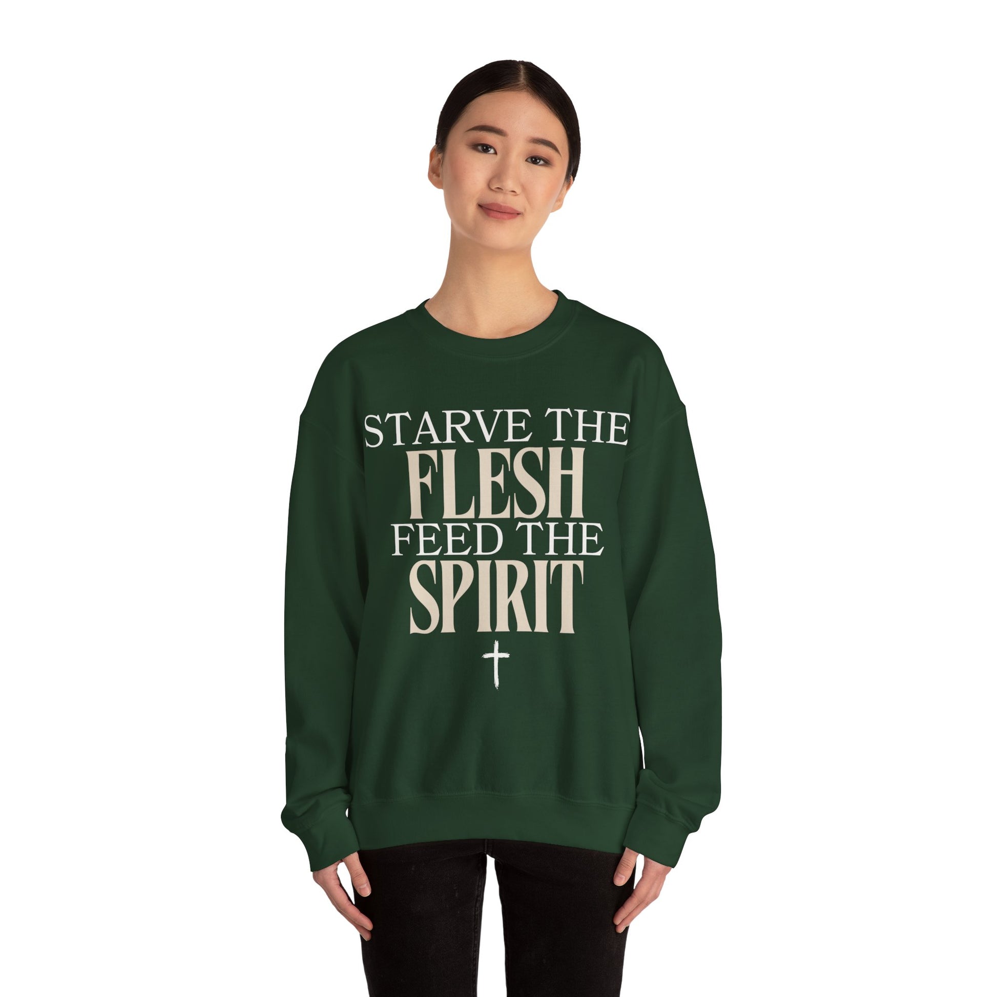 Starve The Flesh Feed The Spirit Bible Verse Sweatshirt Christian Gift Catholic Gift Christmas Gift Christian Apparel